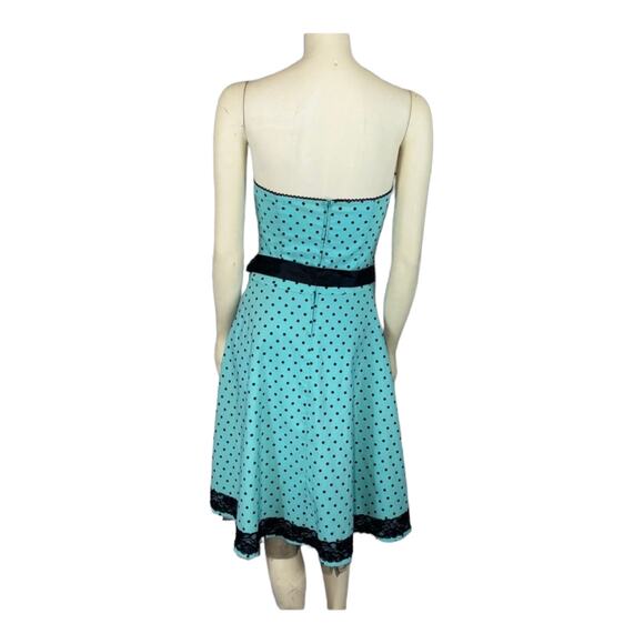 Ruby Rox Pin Up Strapless Green & Black Polka Sash Dress size 6 - Picture 8 of 12